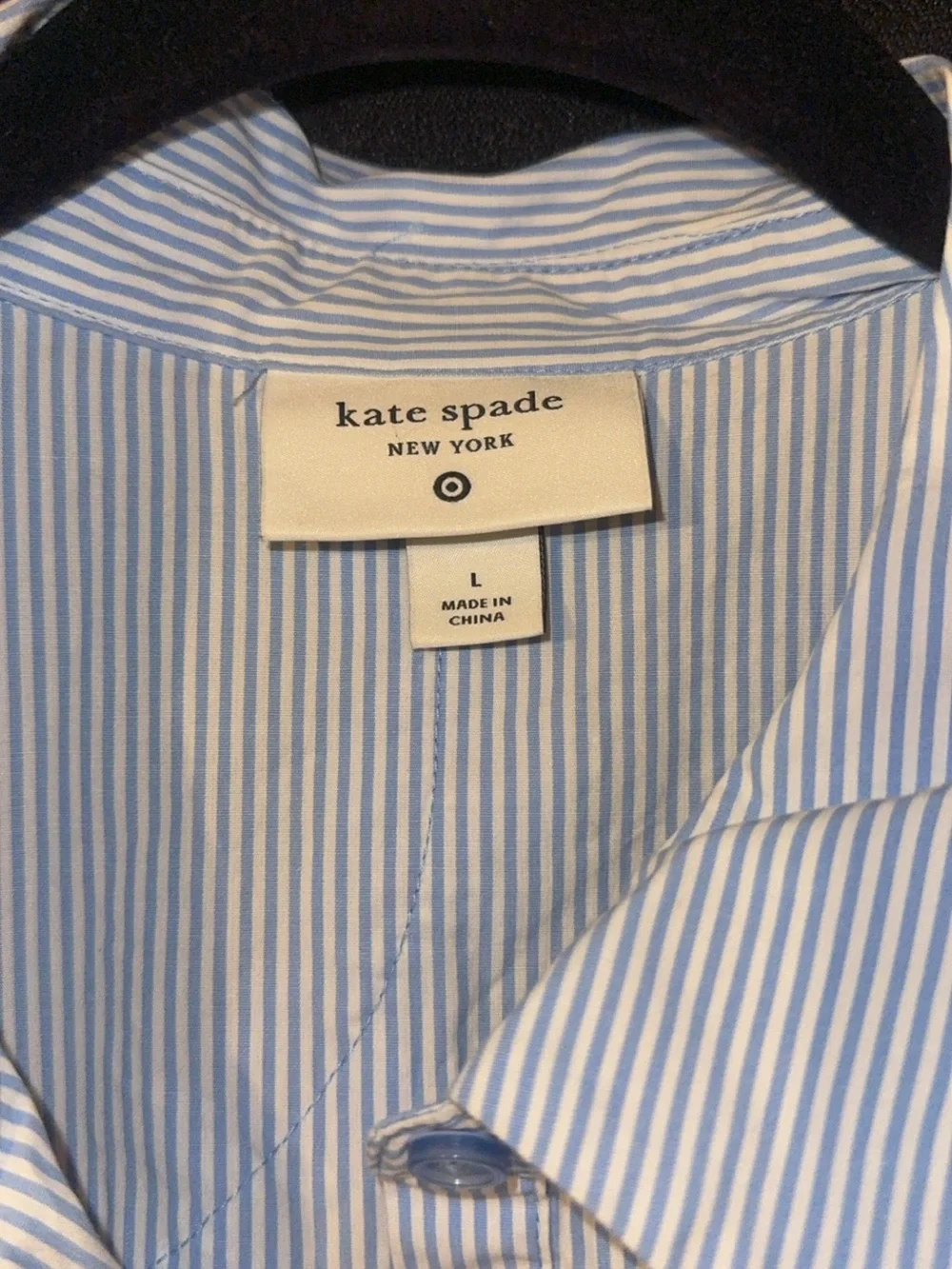 Kate Spade Light Blue Striped Ruffle Shirtdress